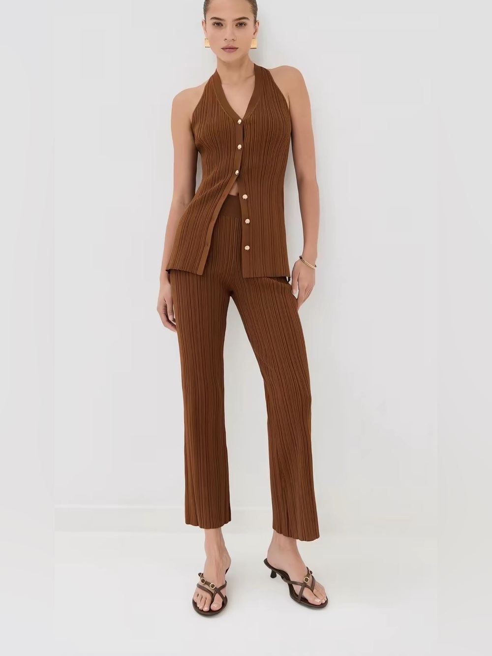 Veronica Beard Dax Variegate Rib Sweater Vest & Massaro Pants set, S M